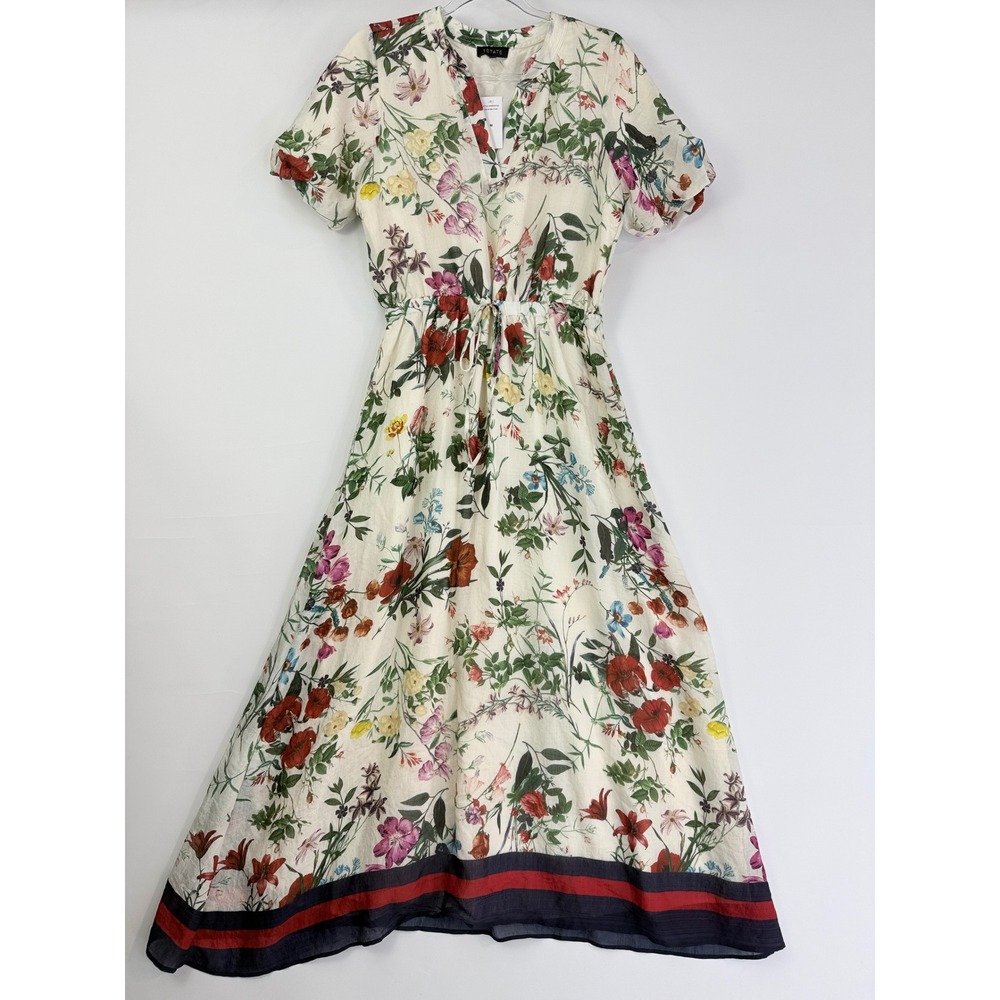 1.STATE Floral Maxi Dress Womens M Multi DS93622216Z Short Sleeve Drawstring